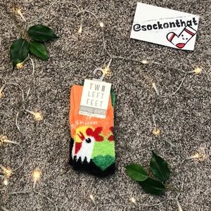 NEW Rise 'n Shine Rooster Socks Fuzzy Two Left Feet Comfy Colors Bright Cozy